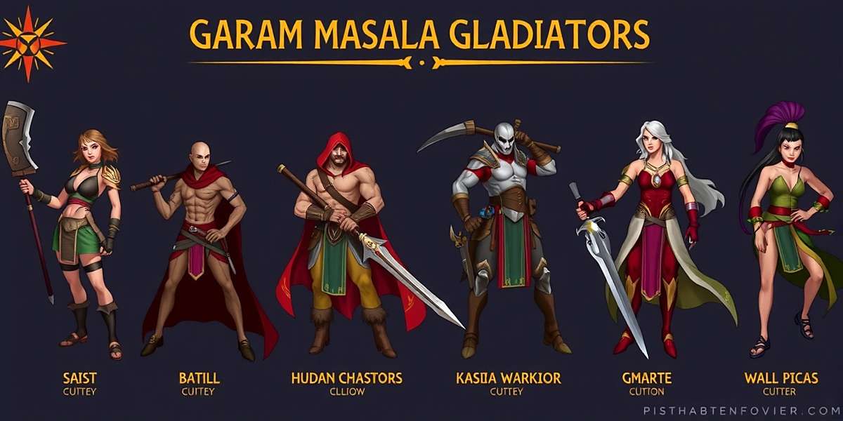Garam Masala Gladiators Spice Warriors Garam Masala Gladiators character roster showing various spice warriors with their names and abilities