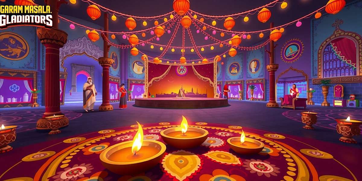 Garam Masala Gladiators Diwali Celebration Garam Masala Gladiators Diwali event showing the game world decorated with lights, diyas and rangoli patterns