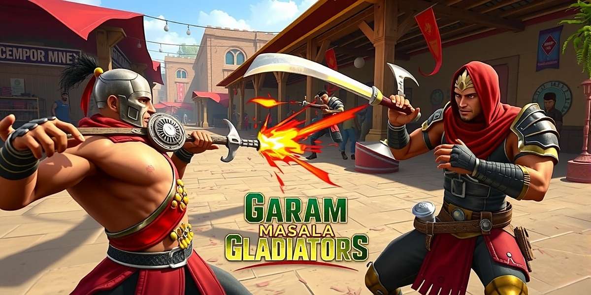 Garam Masala Gladiators Battle Scene Garam Masala Gladiators gameplay showing spice warriors battling in a market setting